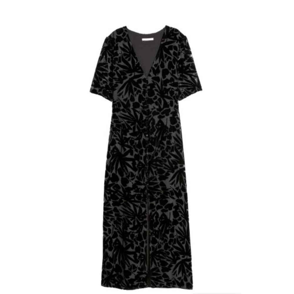 H&M Black Velvet Floral Patterned Dress